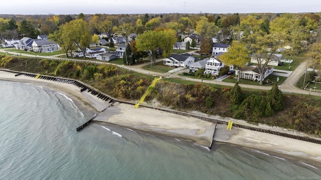 aerial view with a water view and a residential view