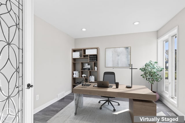 1600 N Channel Dr, Harsens Island, MI 48028 - office featuring wood finished floors, baseboards, and recessed lighting