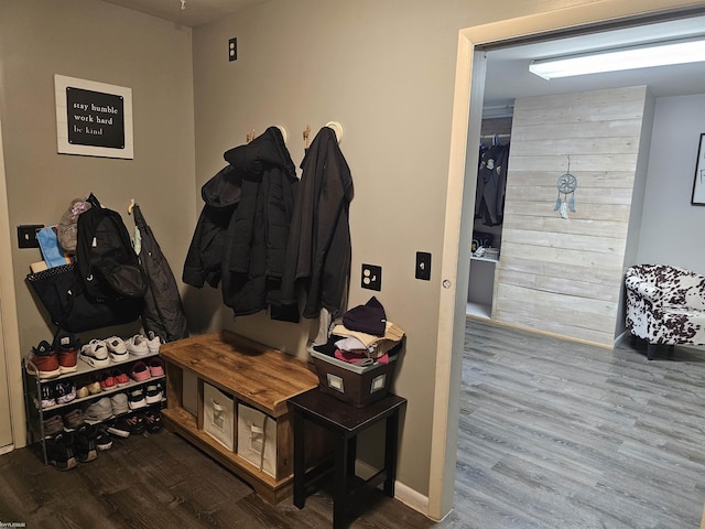 mudroom with wood finished floors