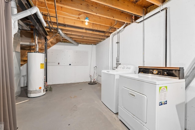 laundry area with laundry area, gas water heater, and independent washer and dryer