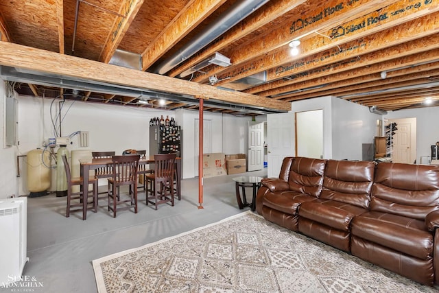 unfinished basement with electric panel