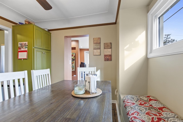 dining room with ceiling fan