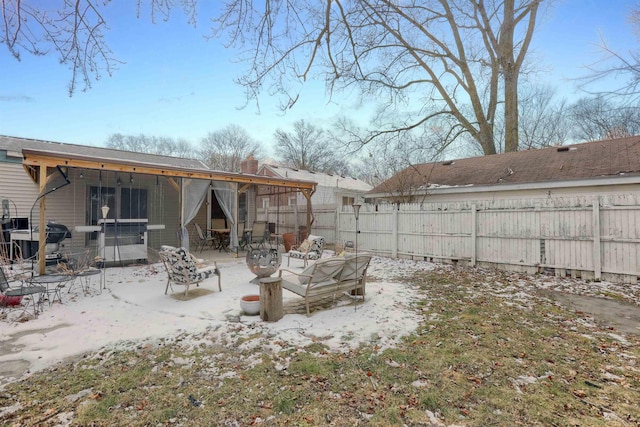 view of yard featuring a patio area and a fenced backyard