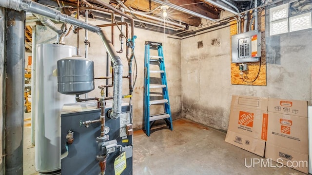 utility room with water heater and a heating unit