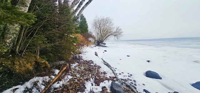 view of water feature with a view of the beach