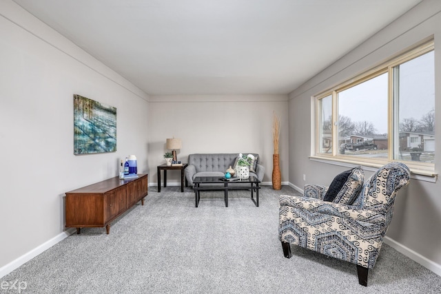 sitting room with carpet floors and baseboards