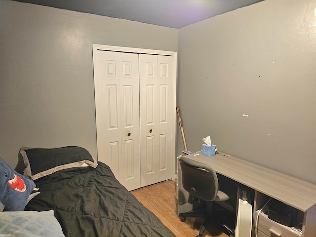 bedroom featuring light wood-style floors and a closet