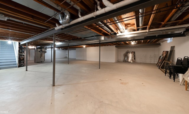 unfinished basement with heating unit