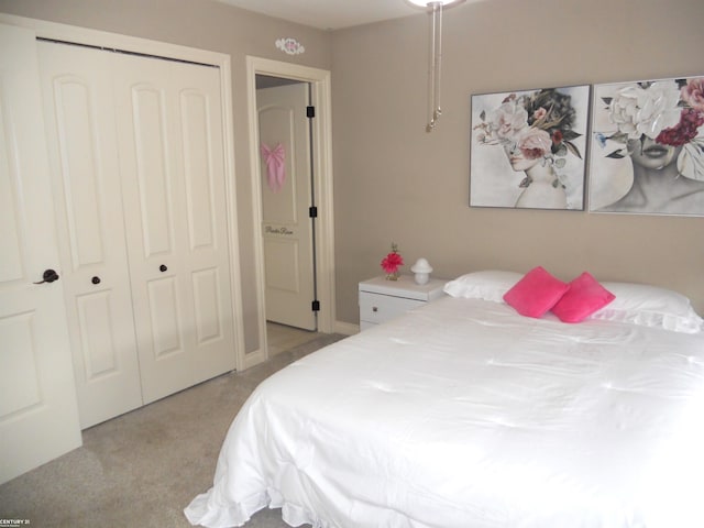 carpeted bedroom featuring a closet