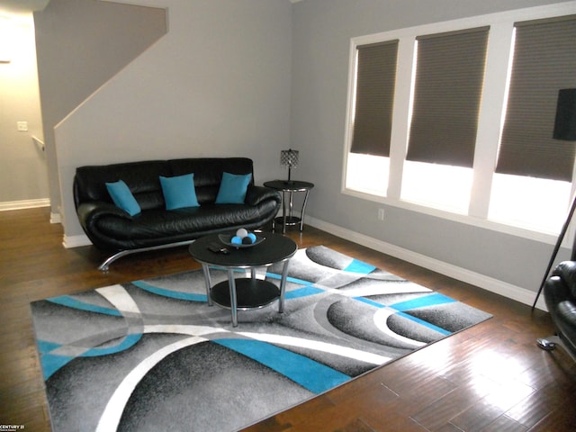 living room with baseboards and wood finished floors