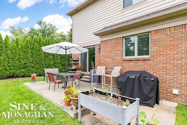 view of patio with area for grilling and a garden