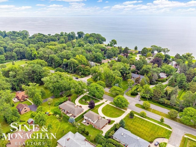 drone / aerial view featuring a water view