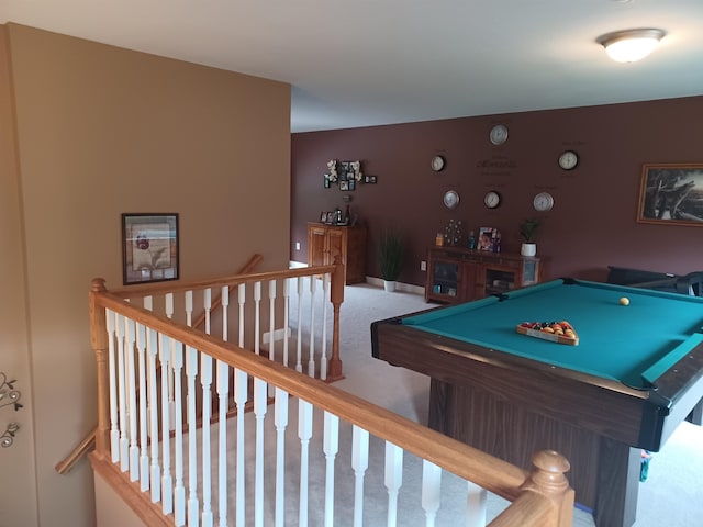 game room featuring carpet floors, billiards, and baseboards