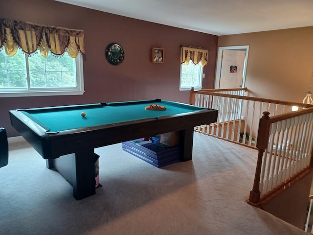 playroom with carpet flooring and billiards