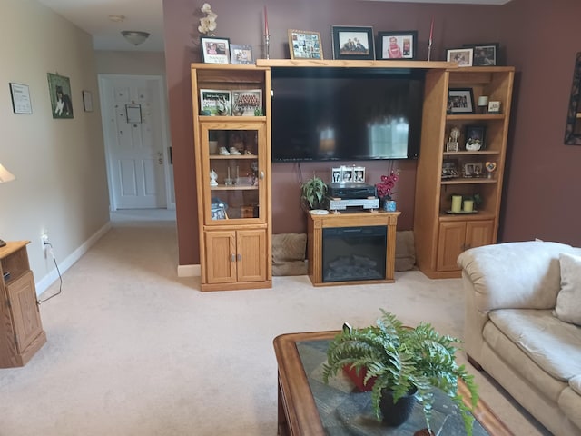 living area with carpet and baseboards