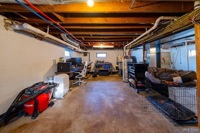 basement featuring gas water heater