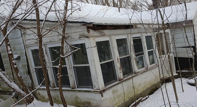 view of snow covered exterior