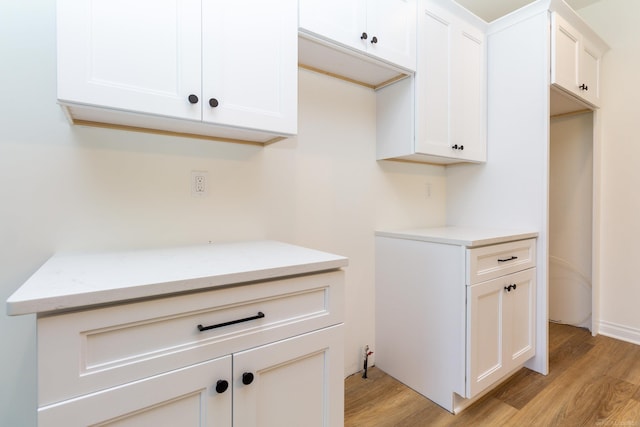 clothes washing area with light wood finished floors