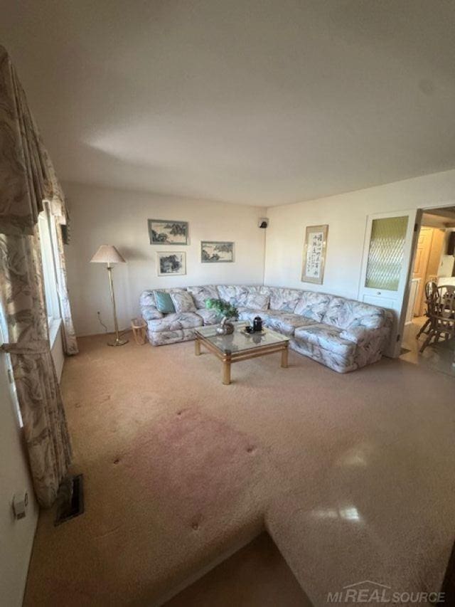 living area featuring carpet floors