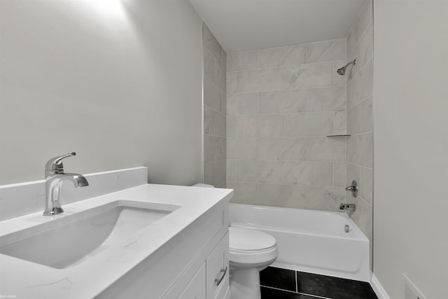 full bathroom featuring shower / bathing tub combination, vanity, toilet, and tile patterned floors