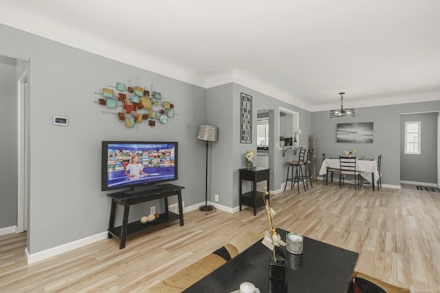 living area featuring baseboards and wood finished floors