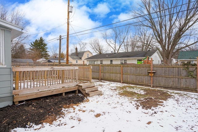 view of yard with a deck and a fenced backyard