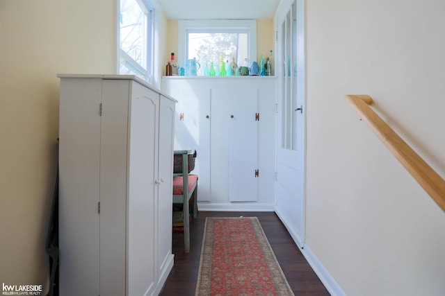 mudroom featuring dark wood-style floors