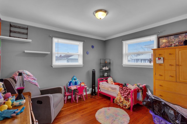 playroom with a wealth of natural light and wood finished floors