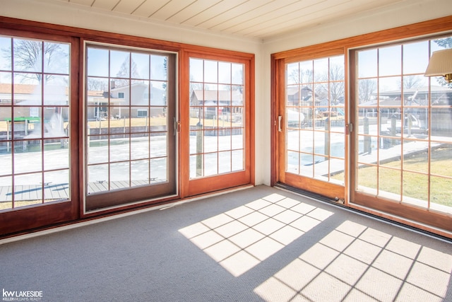 doorway to outside with carpet floors