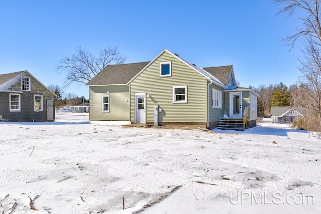 view of snow covered property