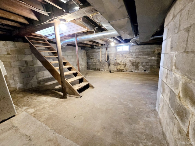 below grade area featuring stairs