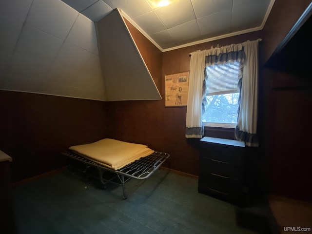 bedroom with crown molding