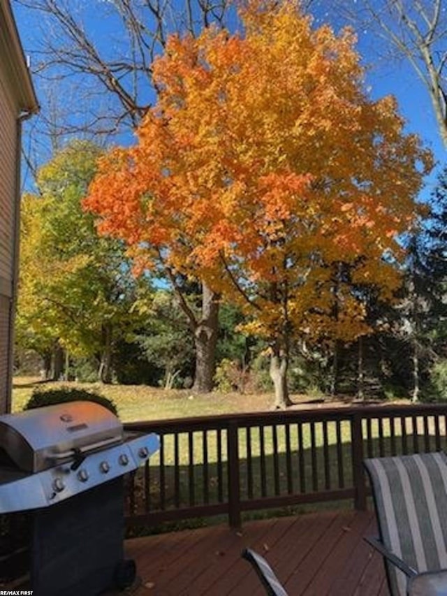 wooden deck with grilling area