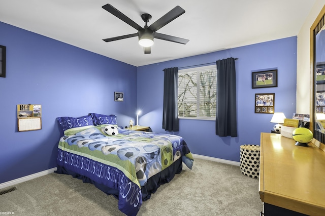 bedroom with visible vents, baseboards, and carpet