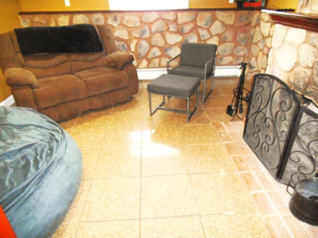 living area featuring tile patterned flooring