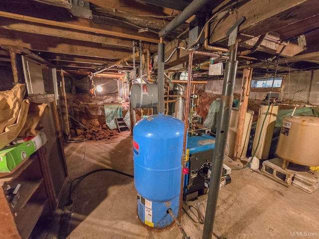 basement featuring water heater