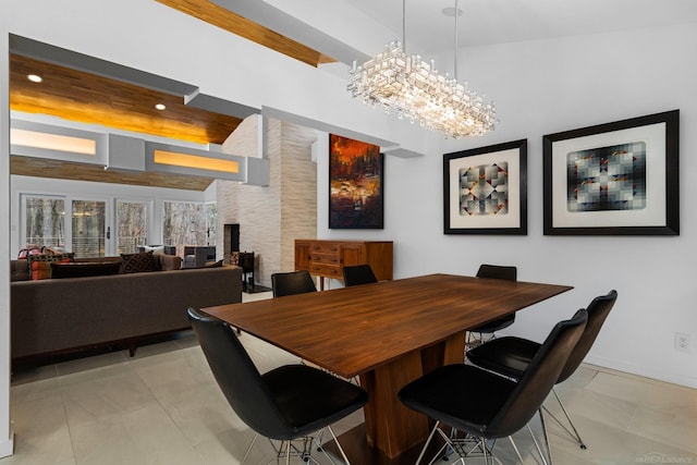 dining area with recessed lighting and light tile patterned flooring