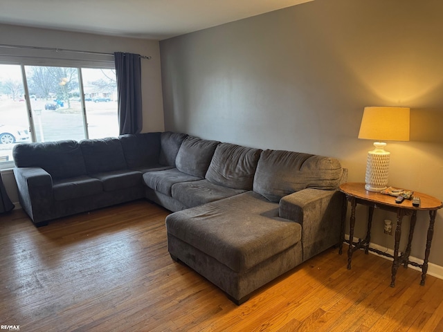 living room featuring baseboards and wood finished floors