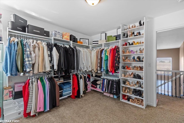 walk in closet with carpet