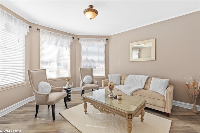 living area with baseboards and light wood-style floors