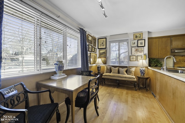 dining area with light wood-style floors