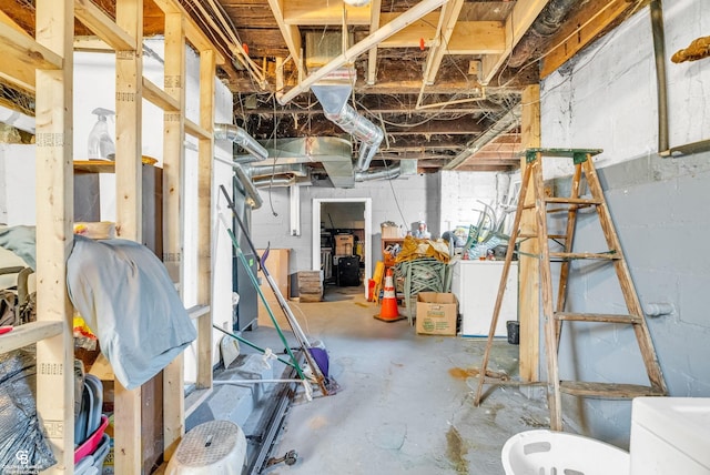 view of unfinished basement