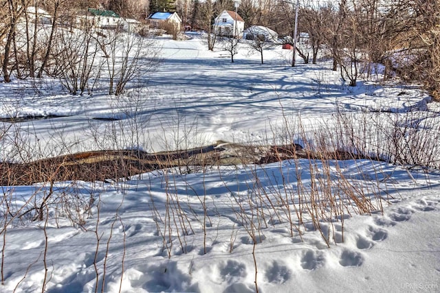 view of yard layered in snow