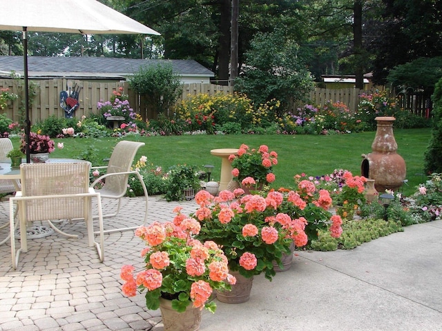 view of yard featuring a patio and fence