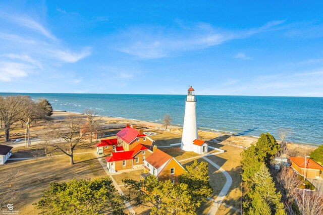 aerial view with a view of the beach and a water view