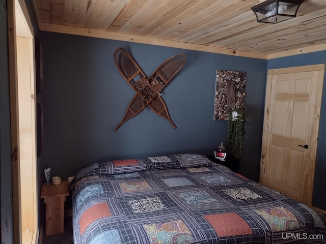 bedroom with wood ceiling