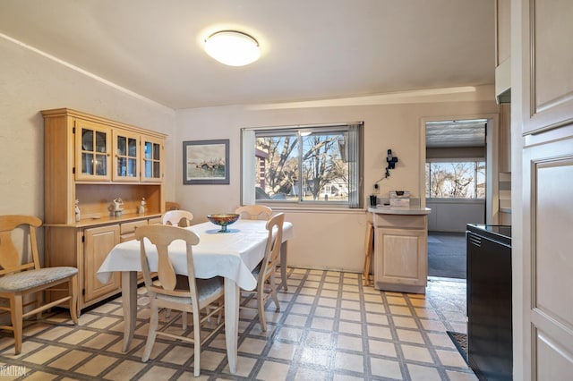 dining space featuring light floors