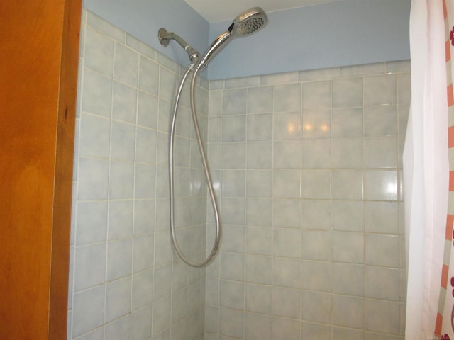 interior details featuring a tile shower