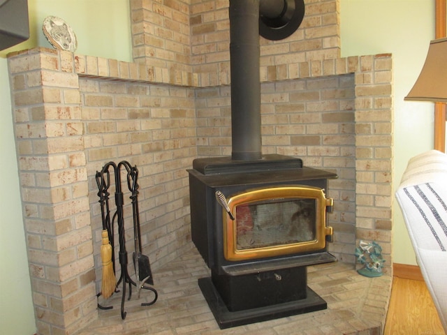 room details with a wood stove