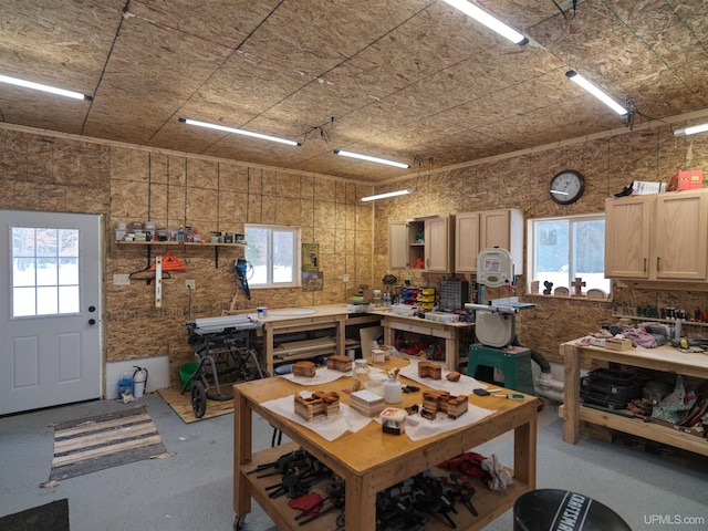 interior space with a workshop area